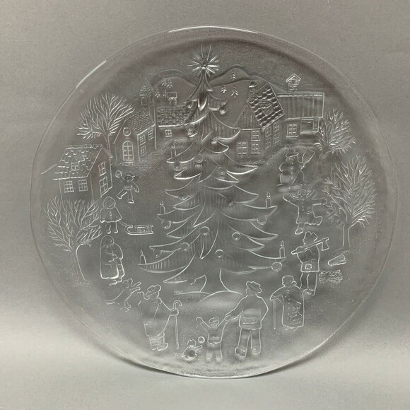 Clear Glass Decorative Chop Serving Platter Plate Christmas Tree Snowman Holiday - Picture 1 of 7